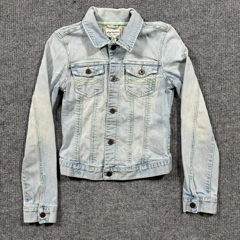 Vintage Abercrombie Denim Jacket Girls XL Light Wash Y2K Stretch Trucker